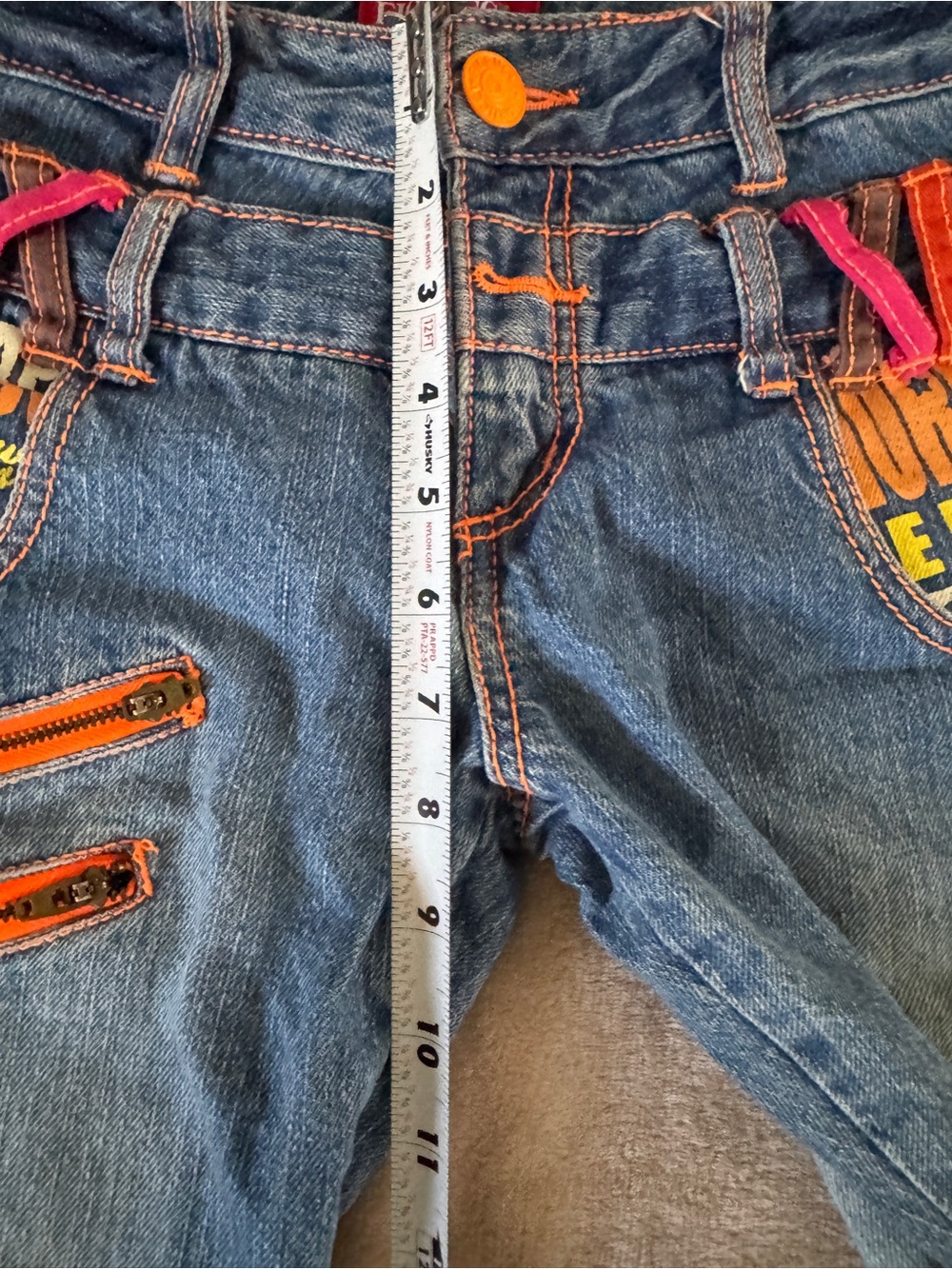 Rare Fiorucci J-SS 140 Y2K Harajuku Double Waist Graphic Jeans XXS XS - Picture 9 of 16